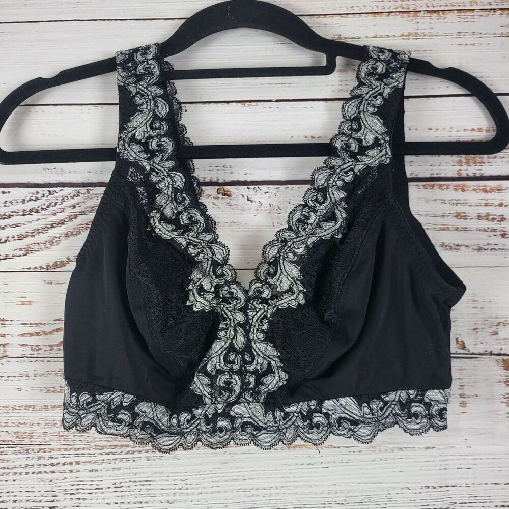 Breezies Bra M Womens Black Grey Wireless Not Padded Back‎ Closure